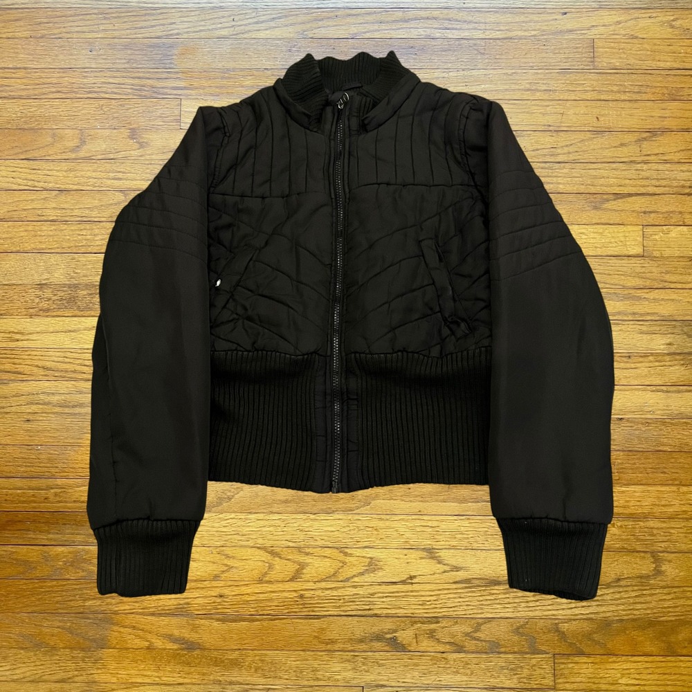Me Jane Womens Black Quilted Puffer Jacket Cropped Ribbed Mock Neck Size M